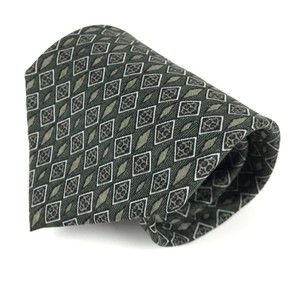 GUESS Tie USA Dark Green GEOMETRIC Silk Office Elegant Dress Evening Necktie 57"